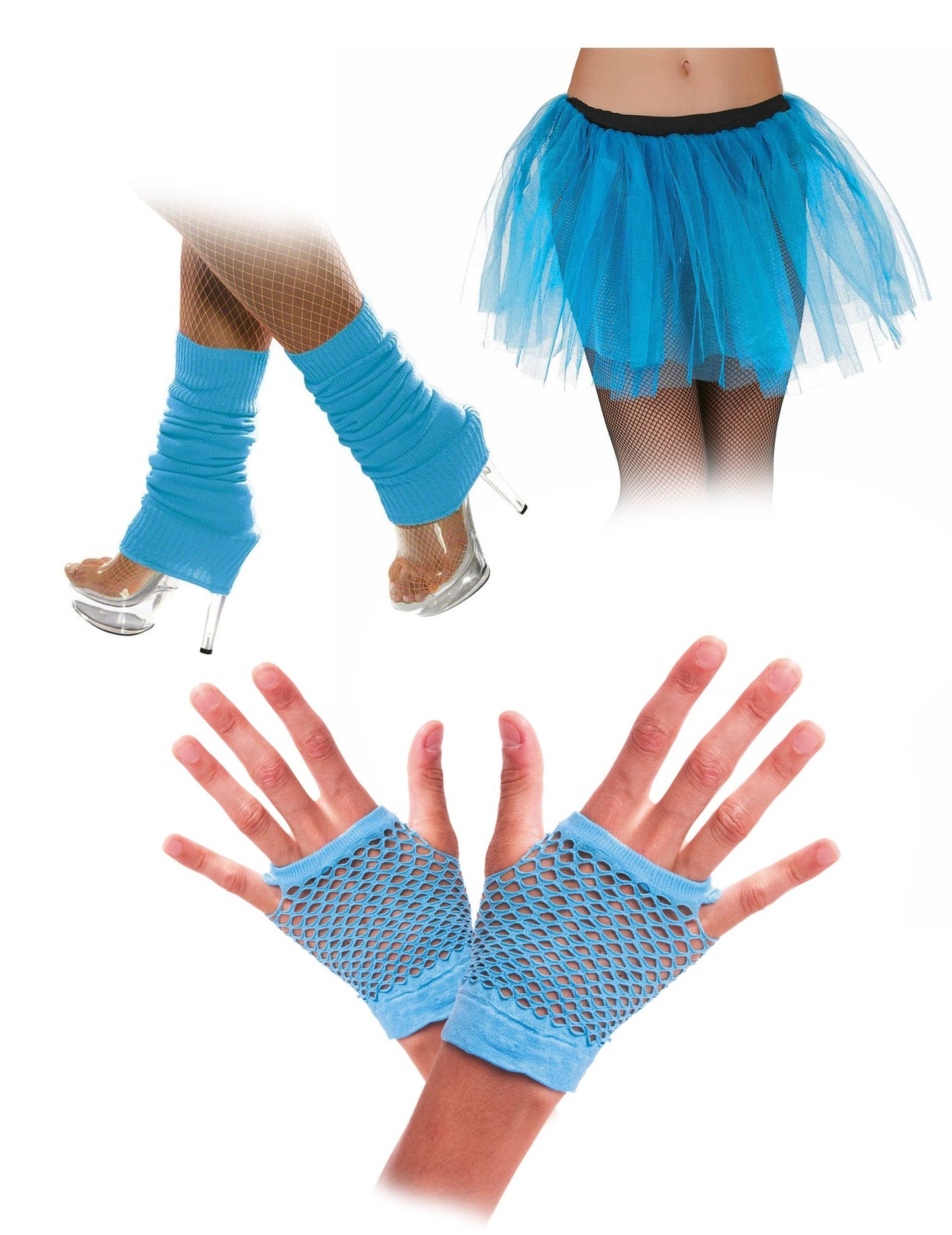 Kit accessoires bleu fluo années 80 adulte
