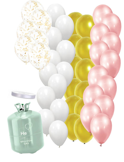 Kit bouteille d'hélium avec ballons baby shower rose or