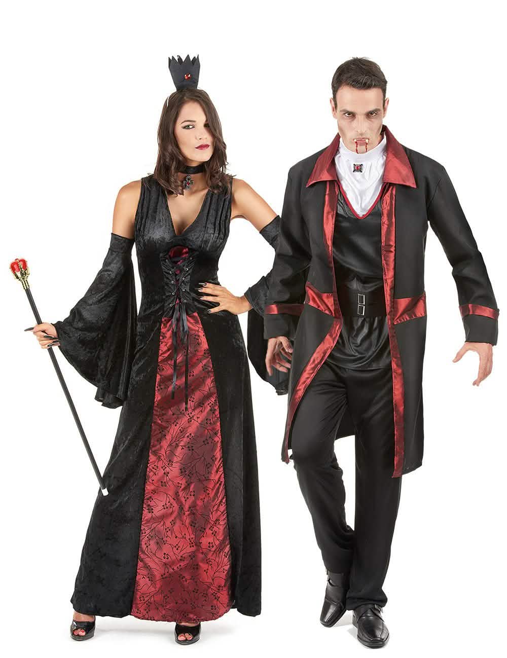 Vörös és fekete vámpír páros jelmez Halloweenre