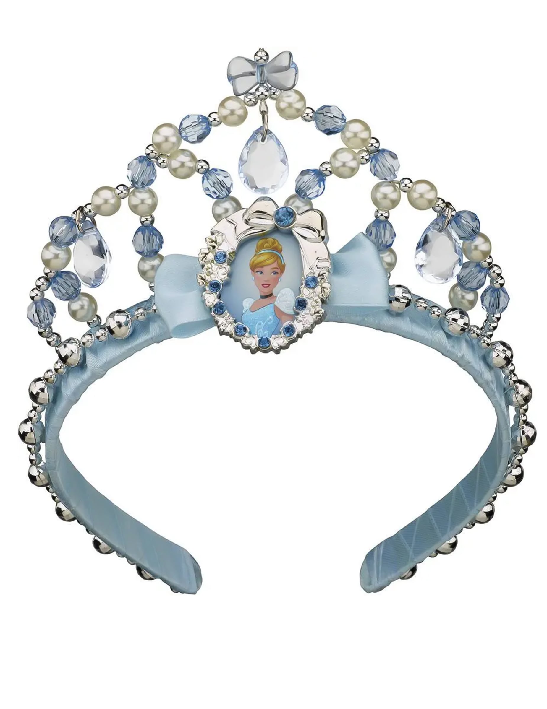 Tiare Cendrillon pour fille bleue avec perles et médaillon portrait
