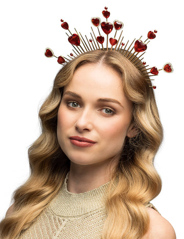 Fémes tiara vörös szívvel