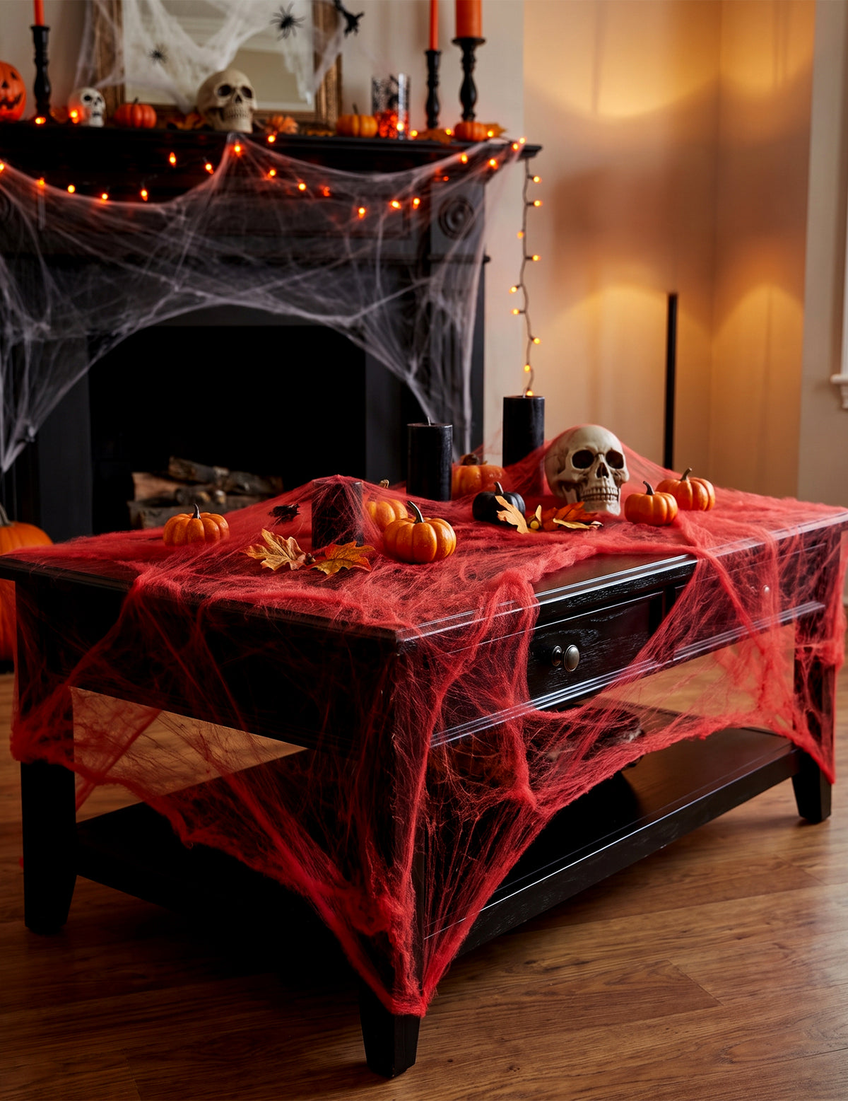 Piros pókháló pókokkal 20 g Halloween
