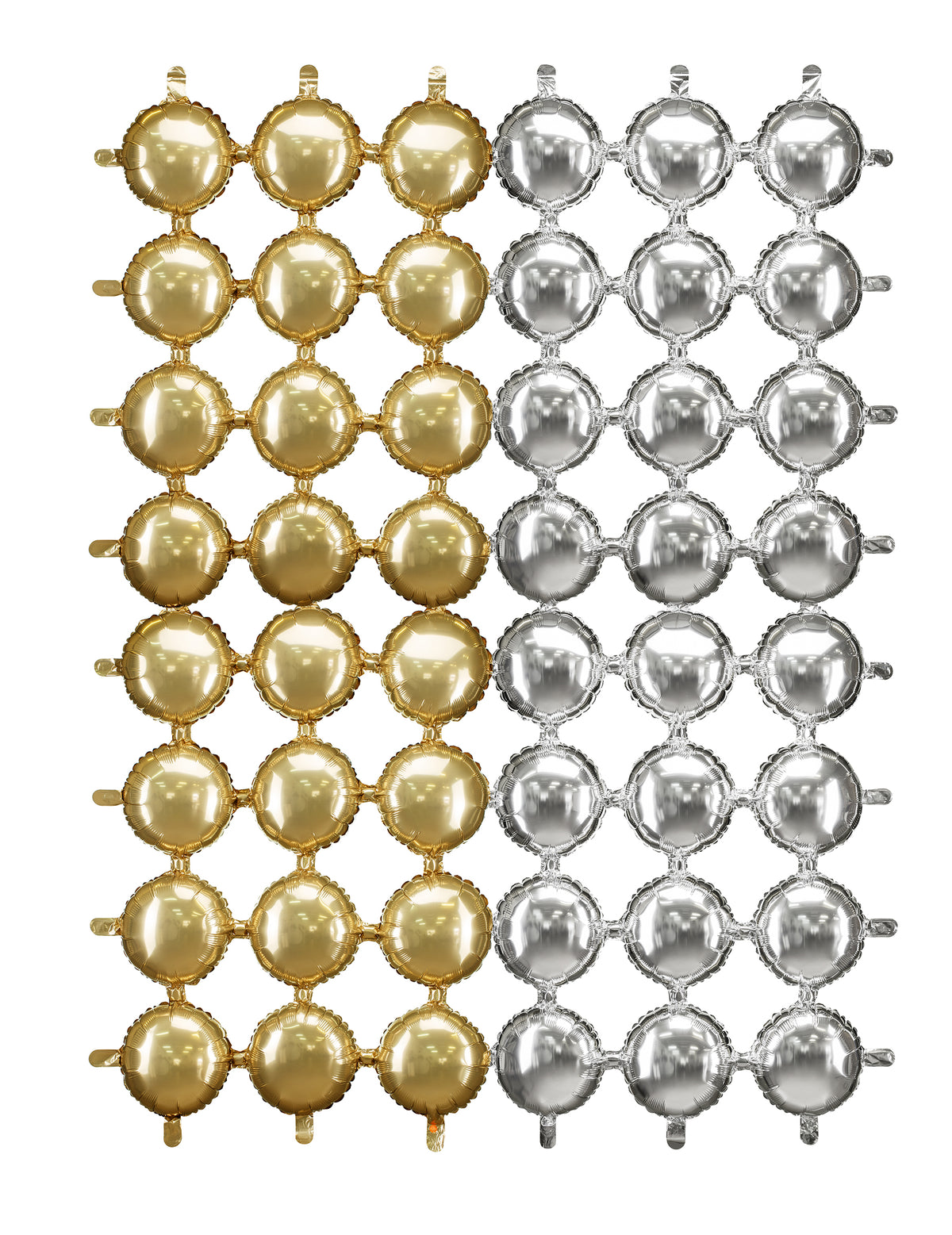 Comparaison des coloris doré et argenté du décor en ballon aluminium double face pour fête