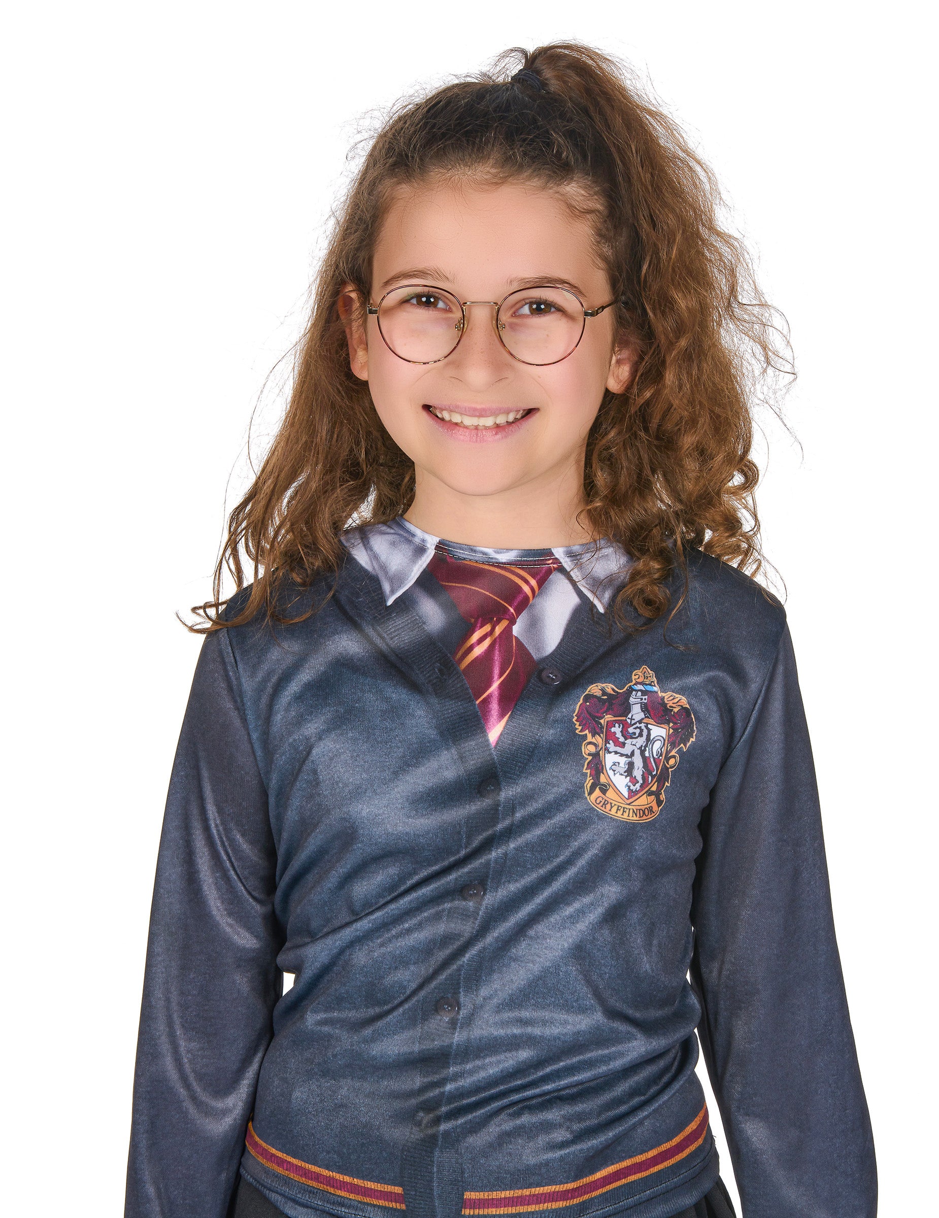 Gros plan sur le haut et les lunettes du top avec jupe Gryffondor Harry Potter™ pour fille