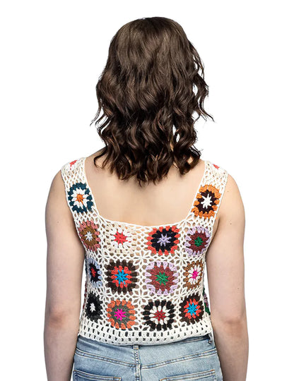 Női hippi virágos horgolt felső felnőtteknek 