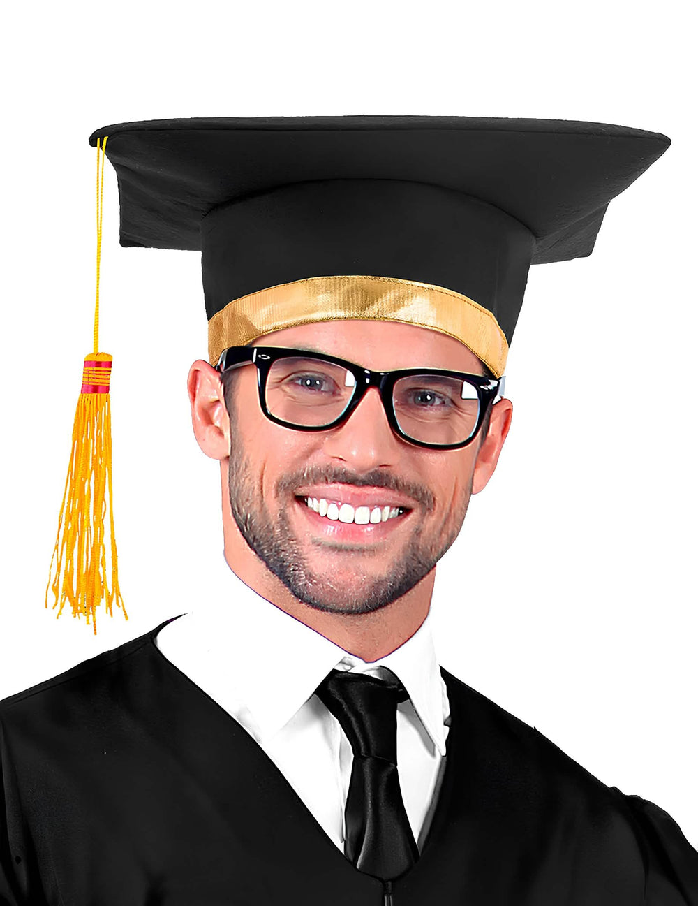 fekete-arany felnőtt diplomás sapka bojttal