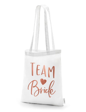 Női fehér és rózsaarany Team Bride tote bag