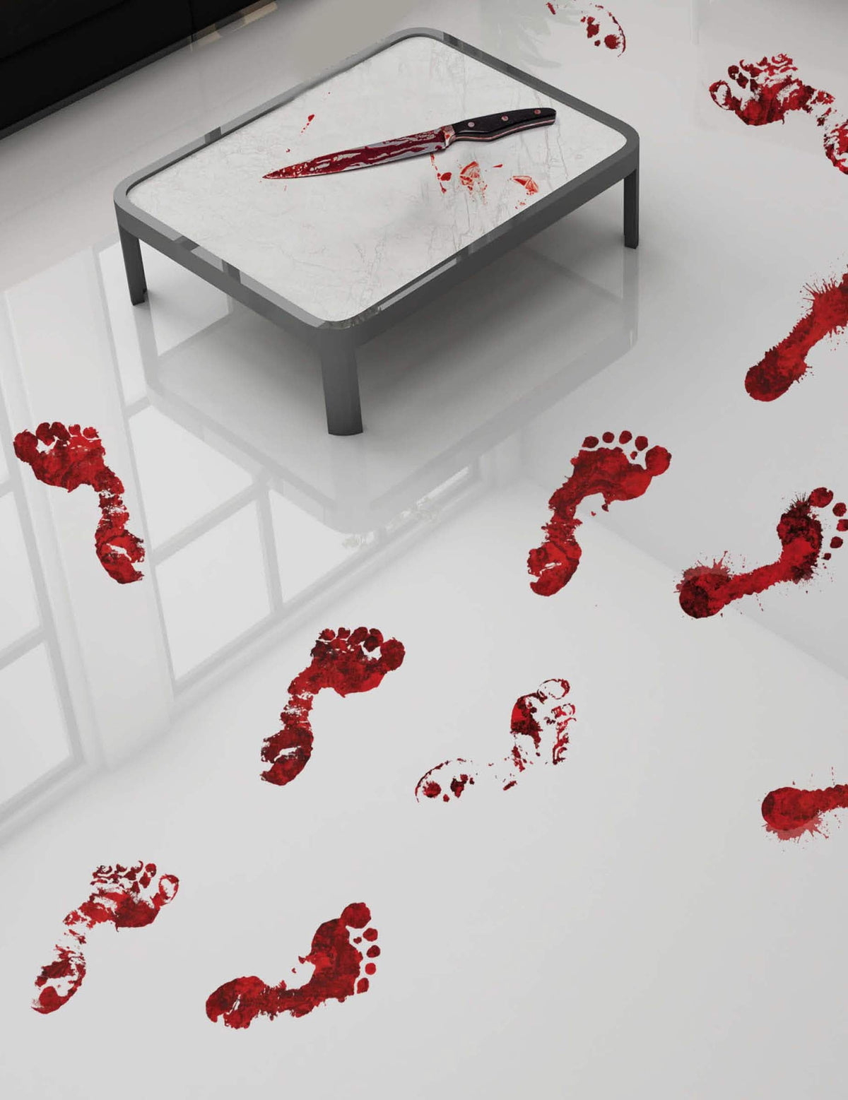 Traces de pieds sanglantes adhésives pour décoration d'Halloween rouge