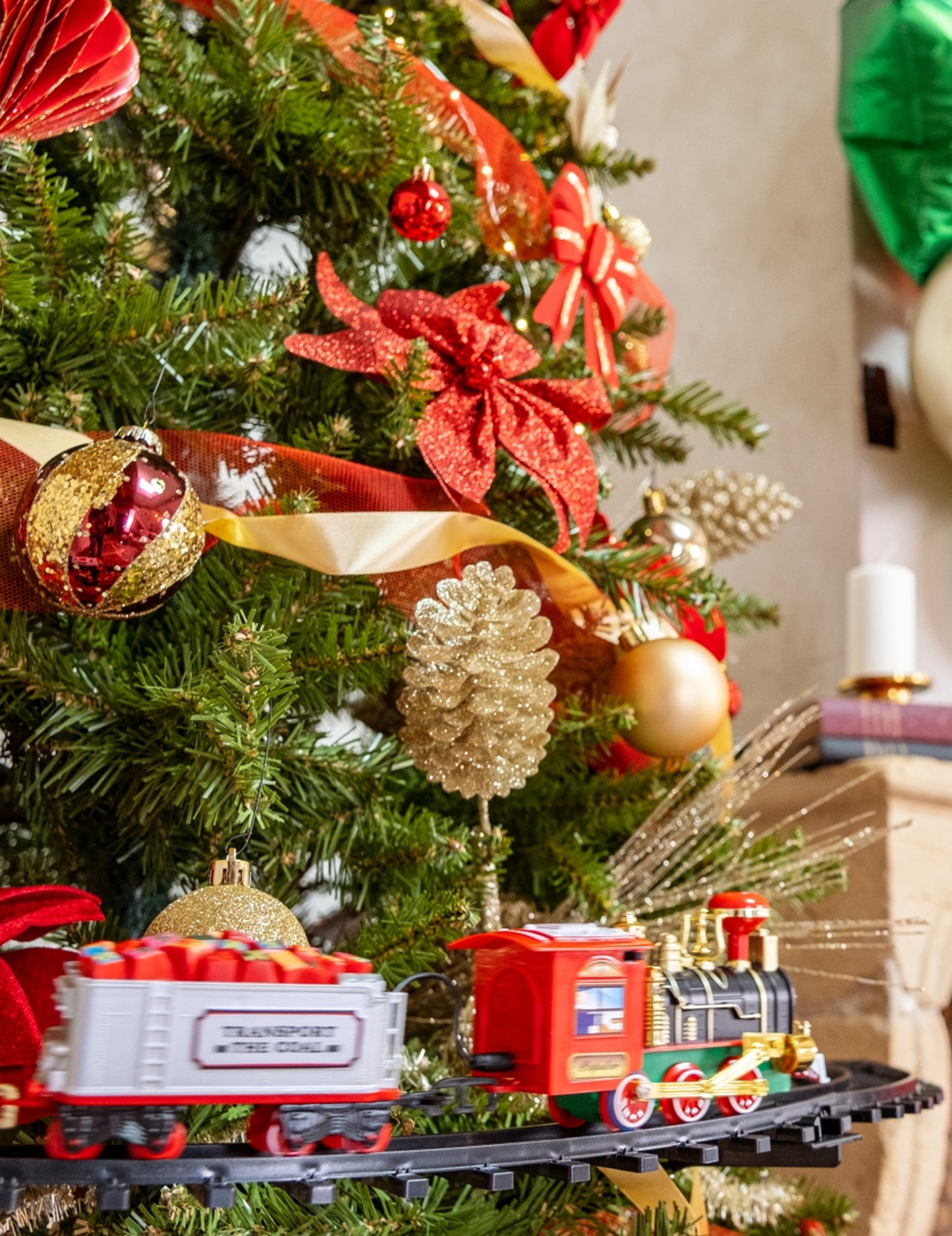 Karácsonyi vonat fára, 23 darabos, világító és animált