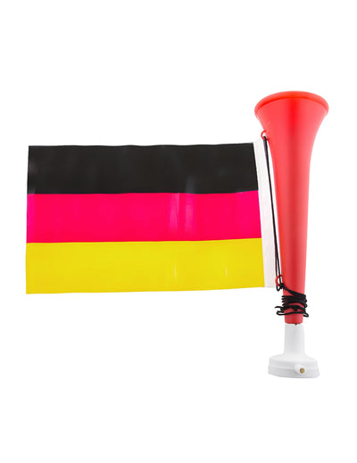 Trompette football avec drapeau Allemagne pour supporter rouge noir et jaune