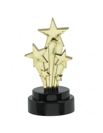 Statuette étoiles filantes Hollywood pour fête dorée sur socle noir