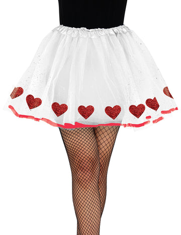Fehér tüllszoknya piros szívekkel, felnőtteknek 