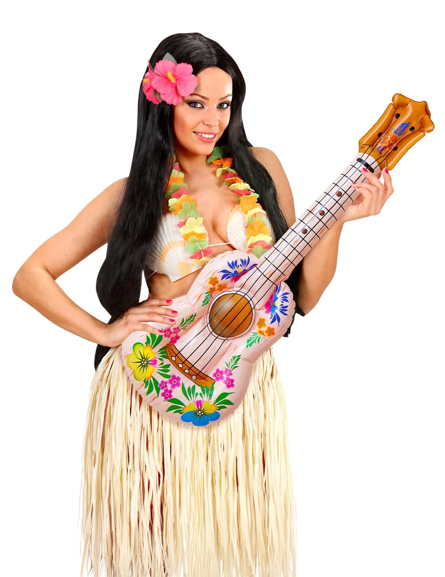 Felnőtt rózsaszín, virágmintás, felfújható hawaii ukulele