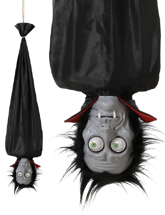 Vampire suspendu lumineux et sonore pour Halloween noir et gris aux yeux verts