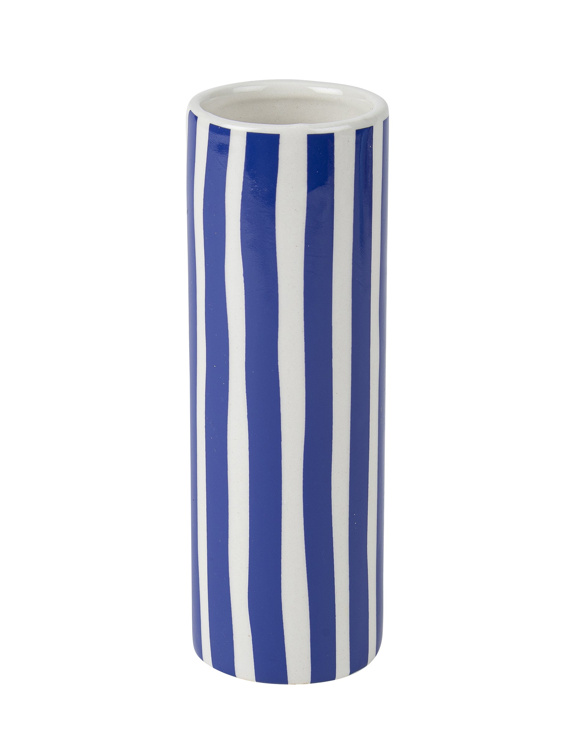 Vase en céramique pour décoration de fête bleu roi et blanc à rayures