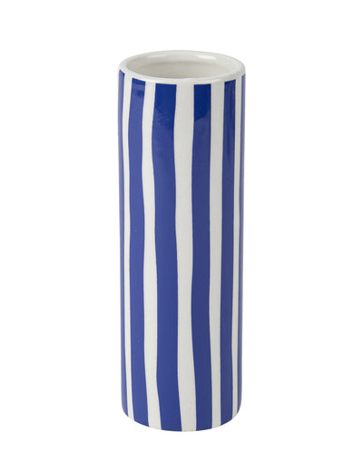 Vase en céramique pour décoration de fête bleu roi et blanc à rayures
