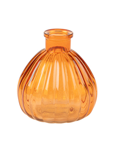 Vase en verre bohème pour décoration orange arrondi et strié