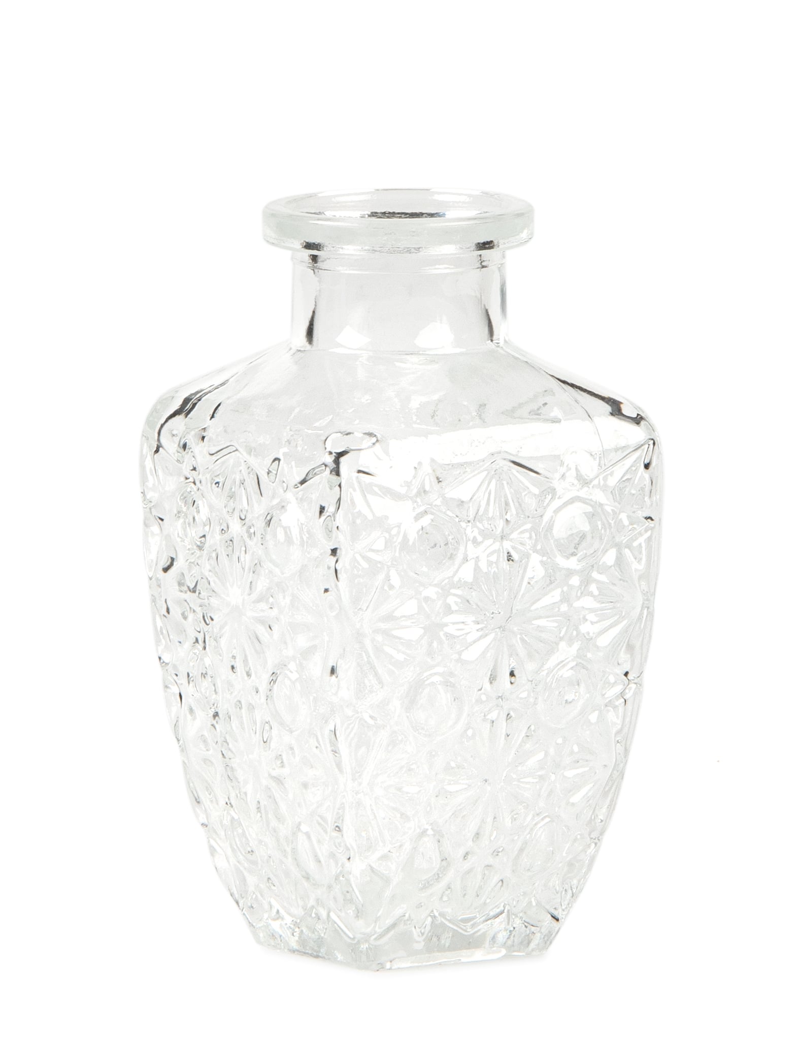 Vase gravure ancienne pour décoration de table en verre carré transparent
