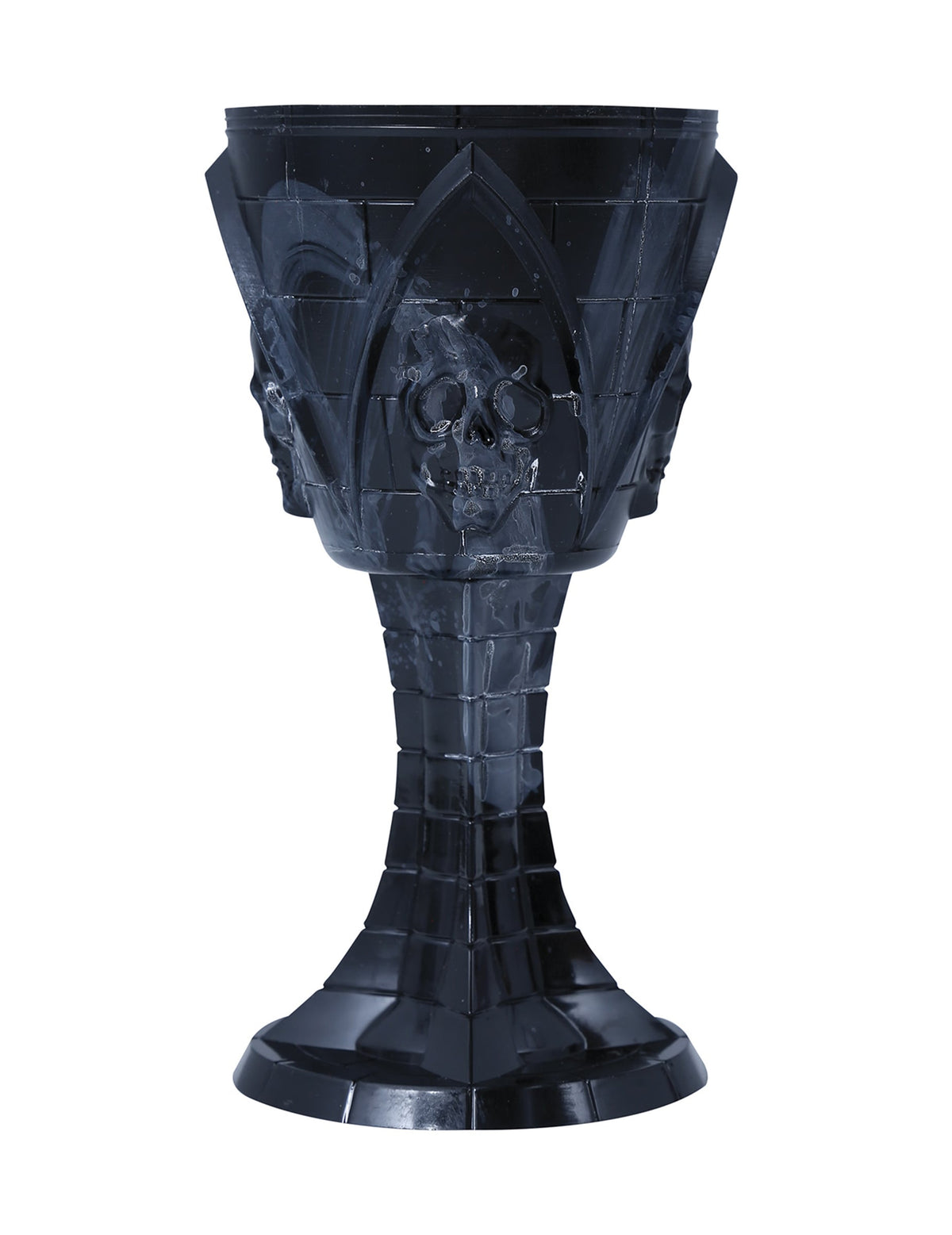 Verre à pied tête de mort pour adulte noir avec motifs gothiques sculptés