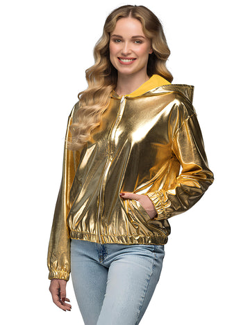 Felnőtt fém arany kapucnis dzseki