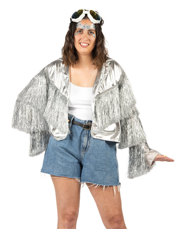 Veste à franges argentées femme