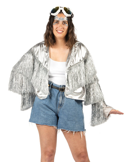 Veste à franges argentées femme