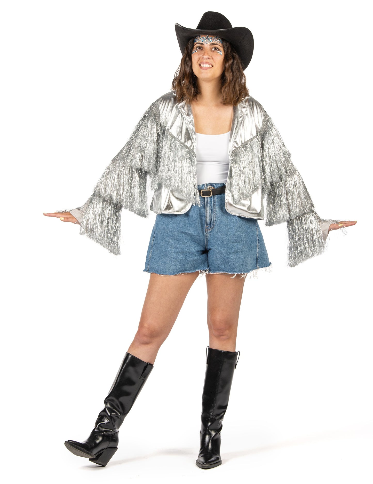 Veste à franges argentées femme