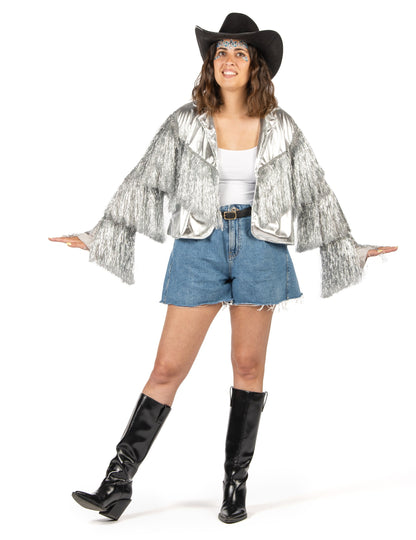 Veste à franges argentées femme