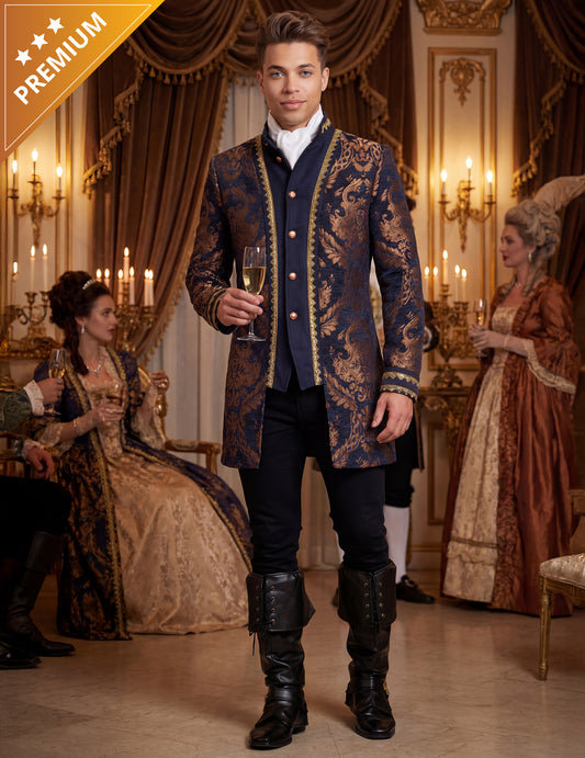 Veste baroque brodée luxe pour homme bleue et dorée