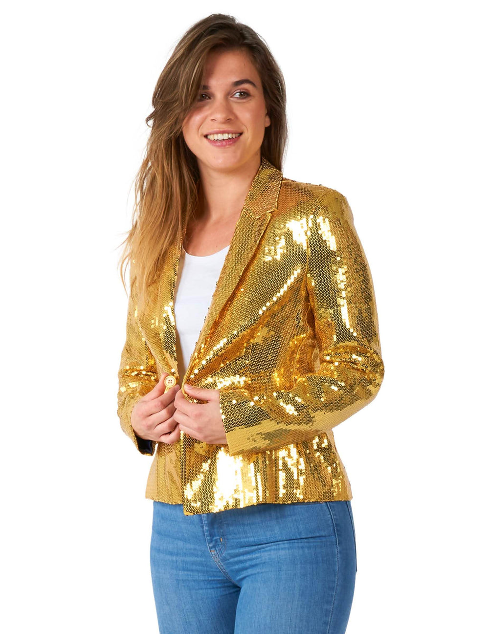 Veste blazer Suitmeister pour femme à sequins dorés