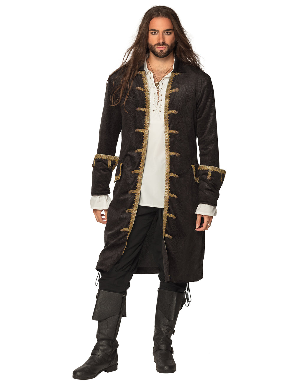 Veste de capitaine pirate pour homme noir et or