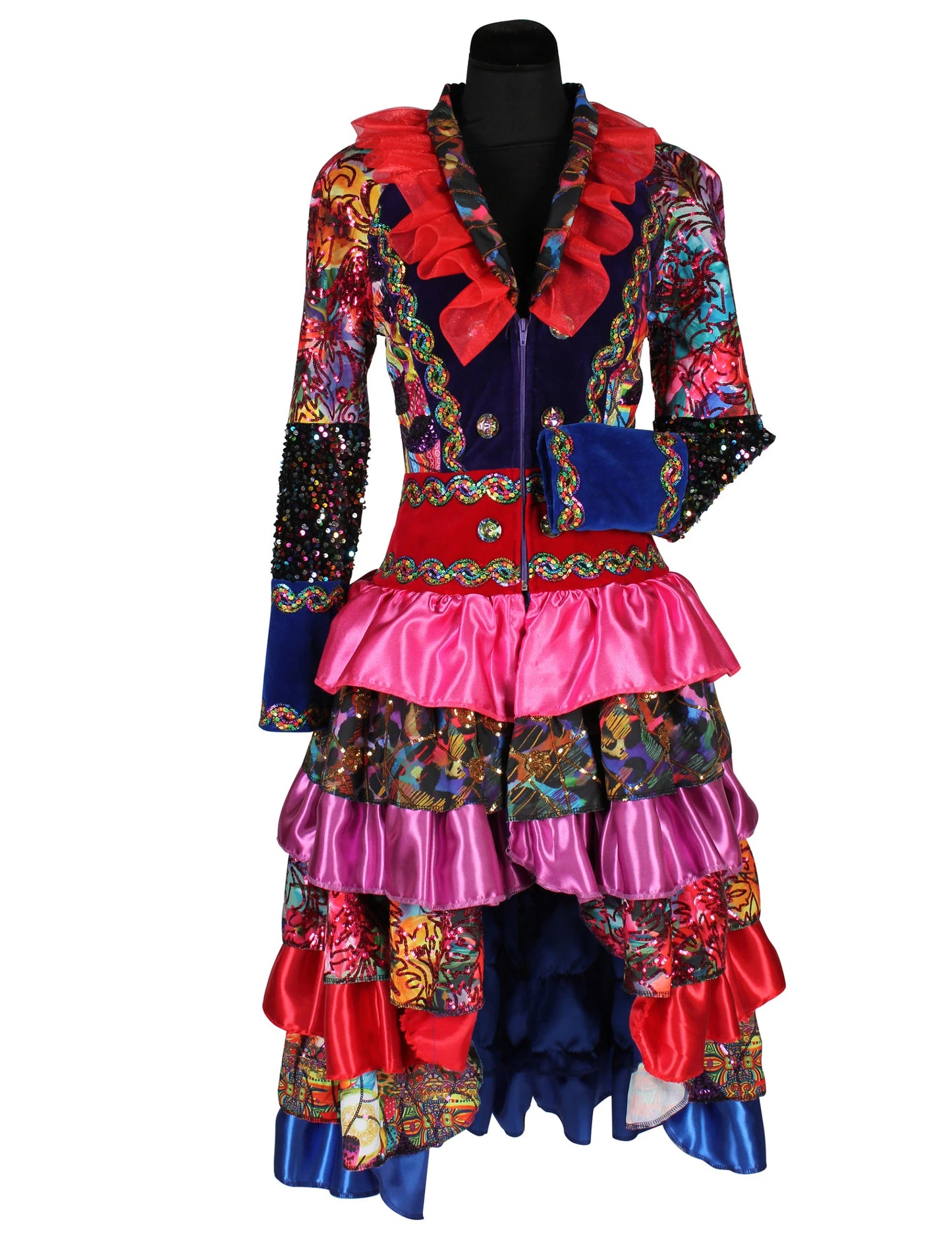 Prémium minőségű, színes női hosszú kabát Fiesta Karnevál stílusban 