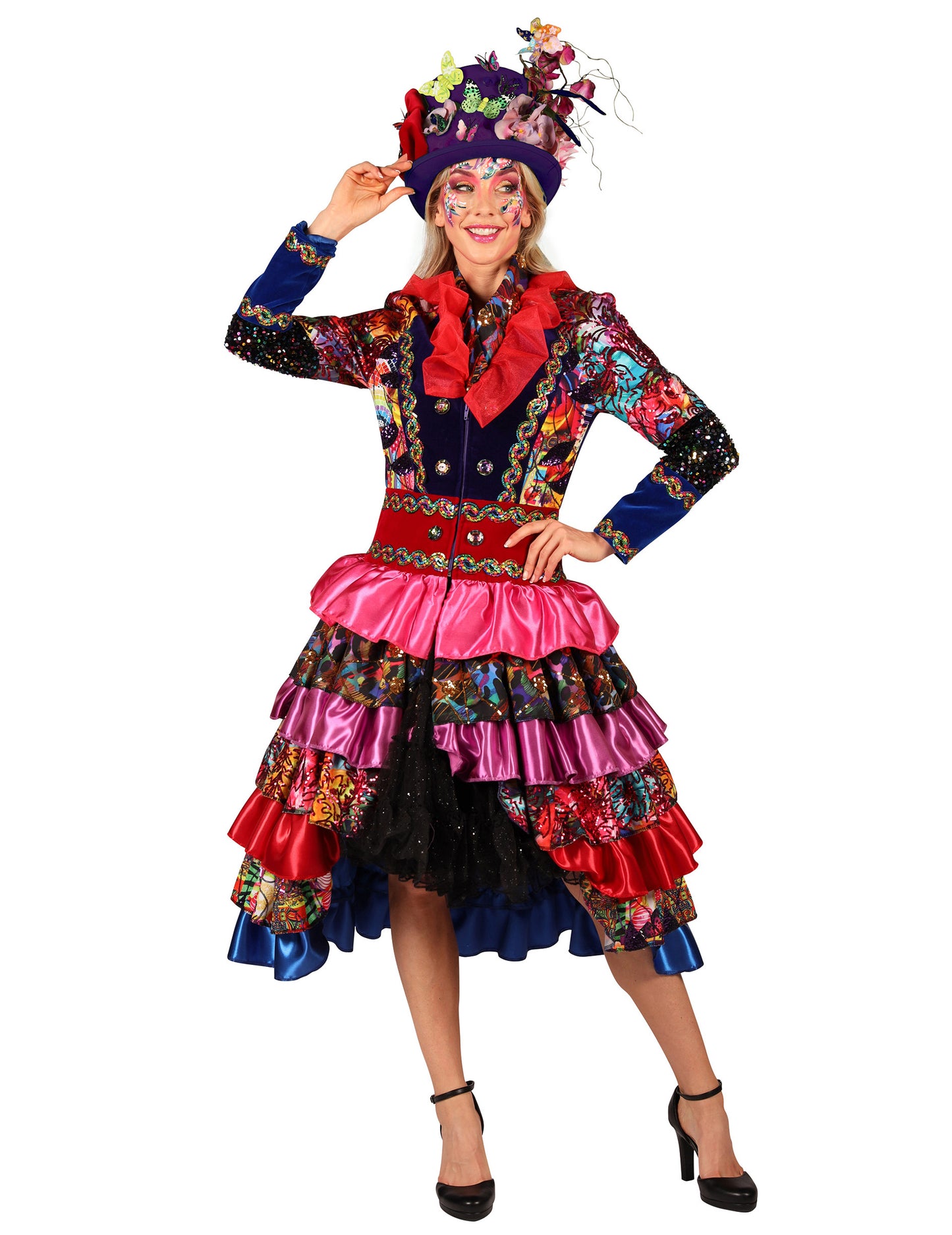 Prémium minőségű, színes női hosszú kabát Fiesta Karnevál stílusban 