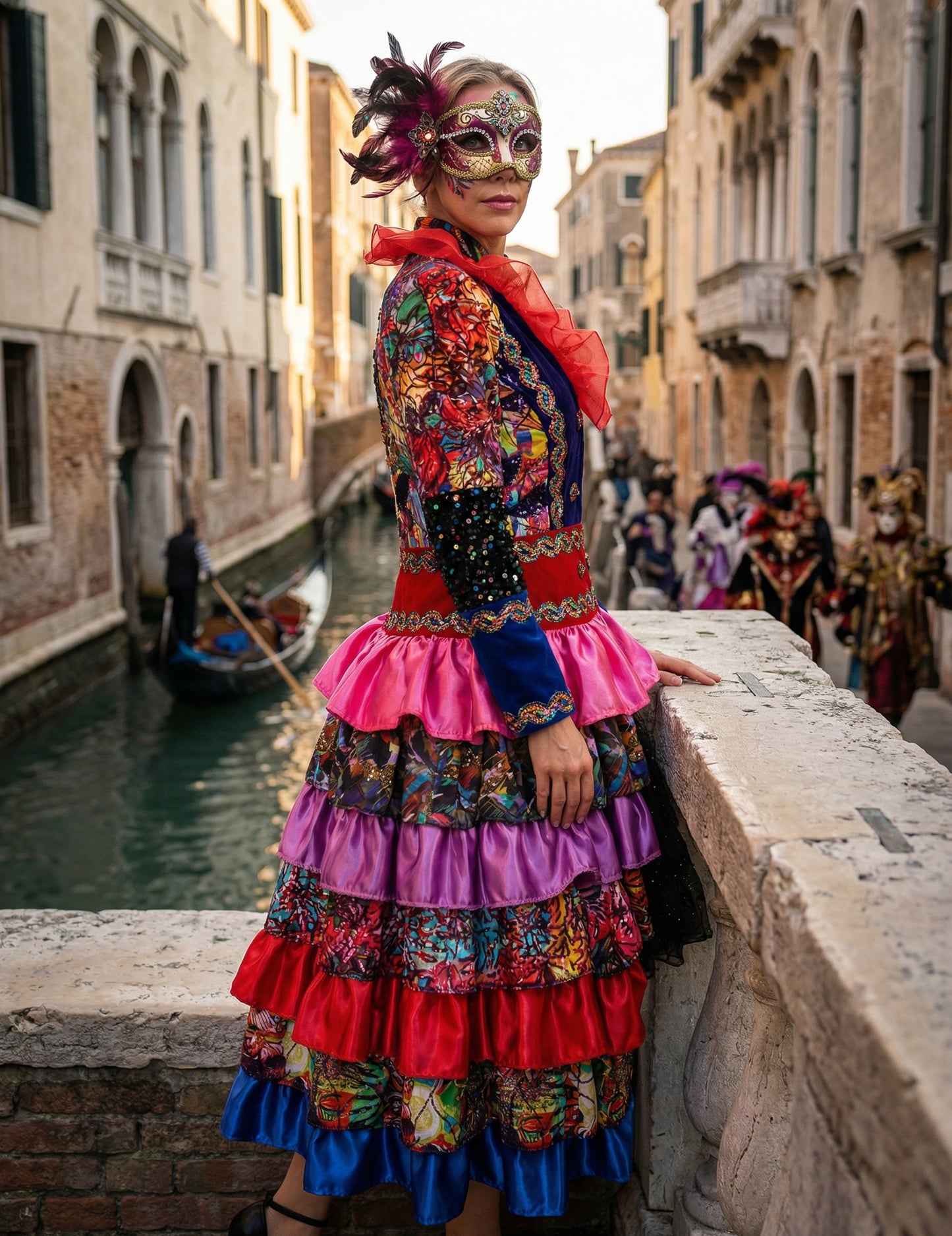 Prémium minőségű, színes női hosszú kabát Fiesta Karnevál stílusban 