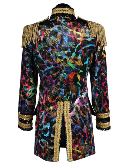 Vue de dos de la veste de carnaval haut de gamme pour homme multicolore fluo