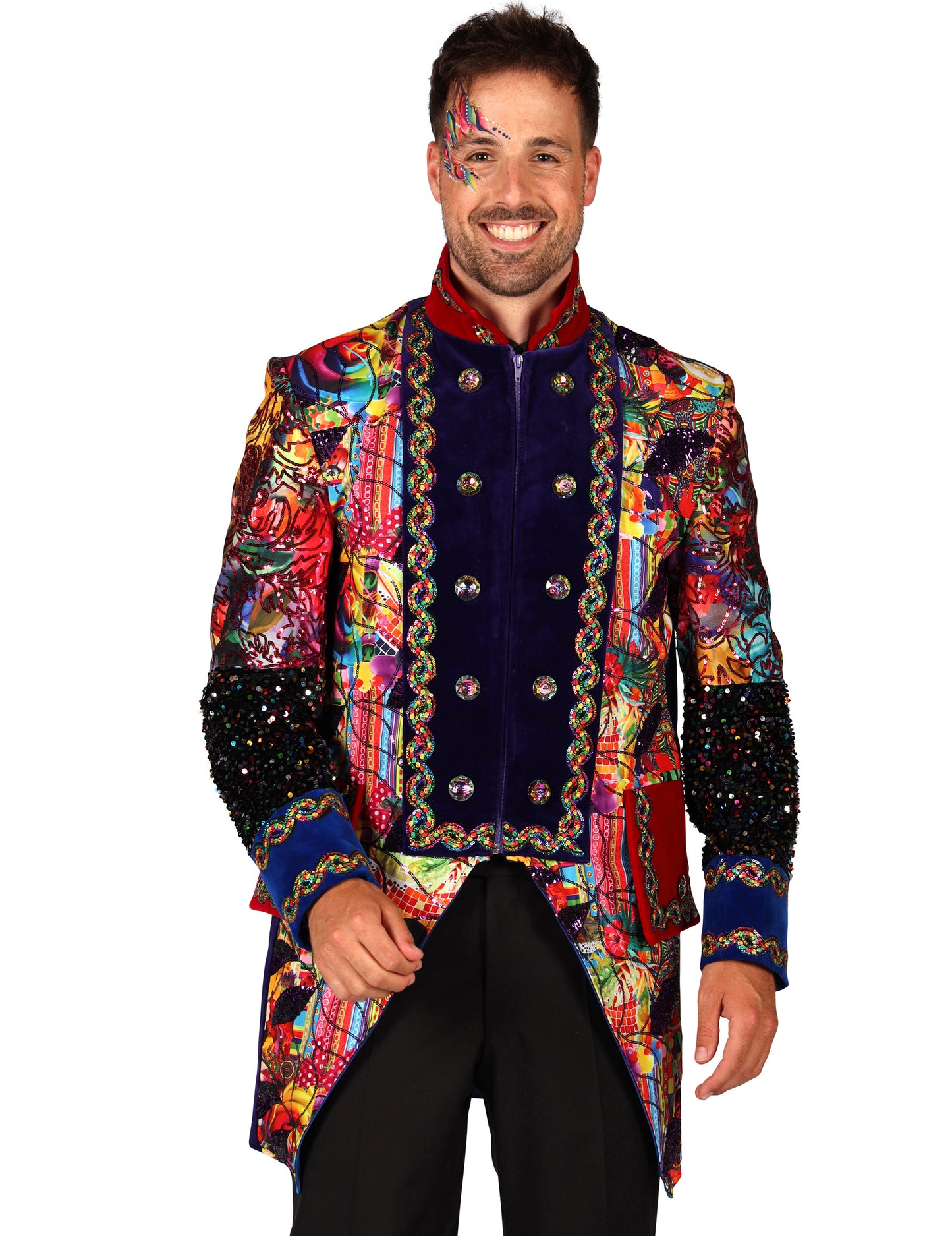 Exkluzív, többszínű, Fiesta Carnival stílusú férfi karneváli dzseki