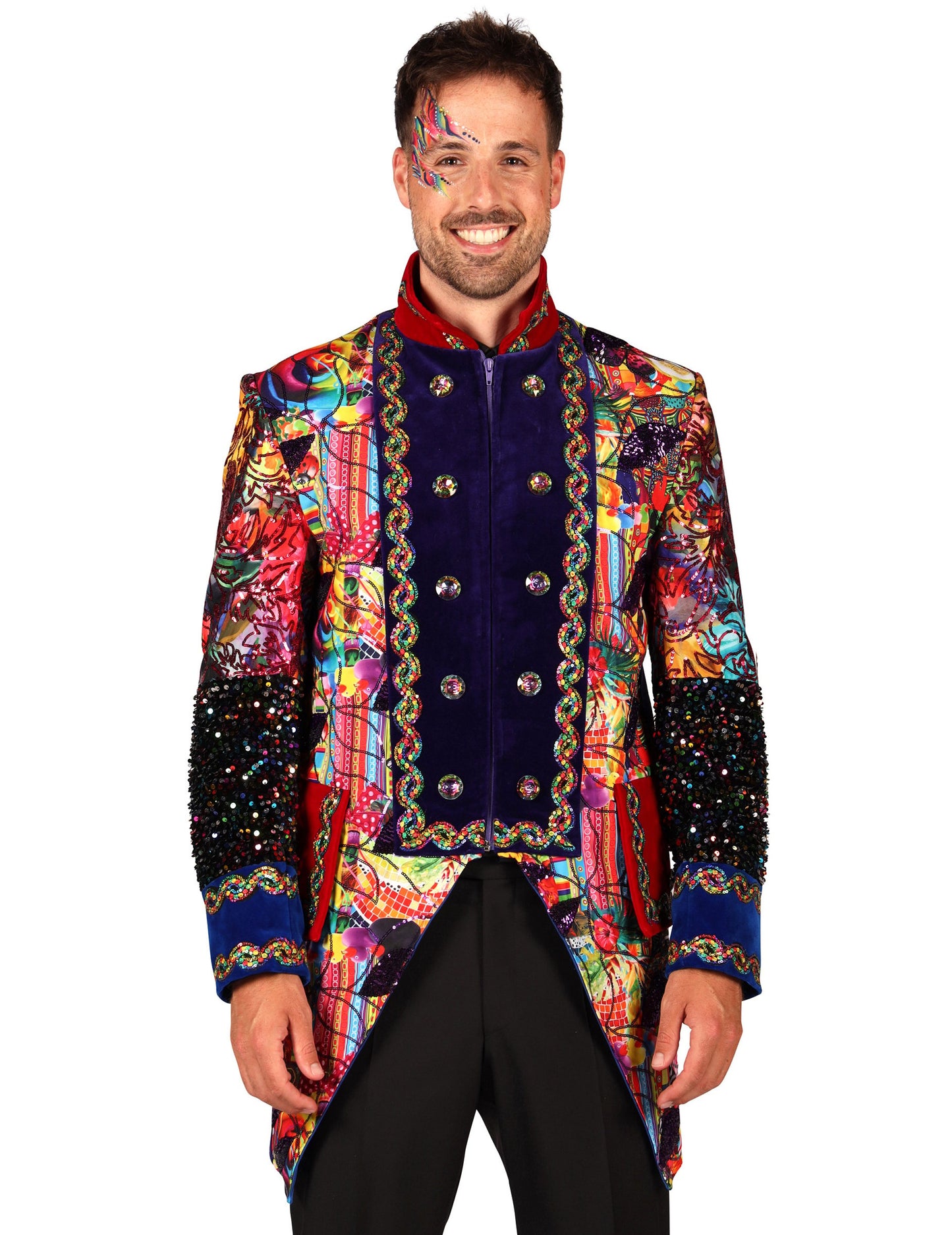 Exkluzív, többszínű, Fiesta Carnival stílusú férfi karneváli dzseki