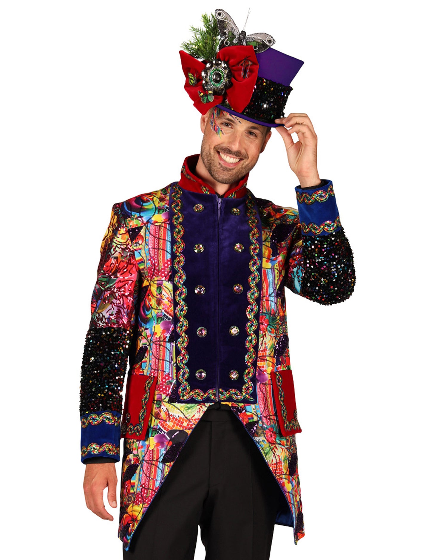 Exkluzív, többszínű, Fiesta Carnival stílusú férfi karneváli dzseki