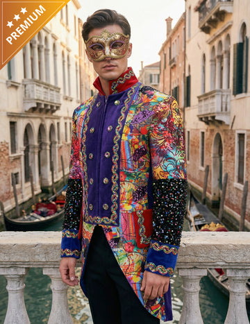 Exkluzív, többszínű, Fiesta Carnival stílusú férfi karneváli dzseki