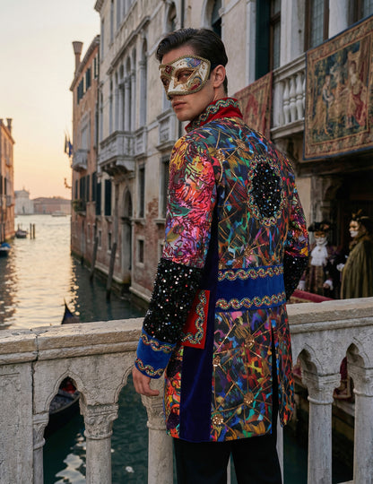 Exkluzív, többszínű, Fiesta Carnival stílusú férfi karneváli dzseki