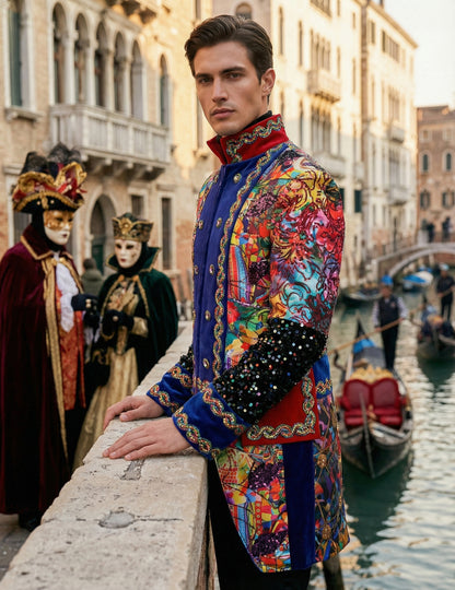 Exkluzív, többszínű, Fiesta Carnival stílusú férfi karneváli dzseki