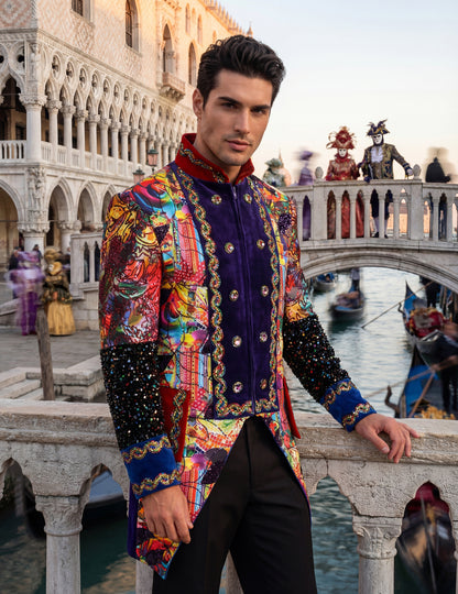 Exkluzív, többszínű, Fiesta Carnival stílusú férfi karneváli dzseki