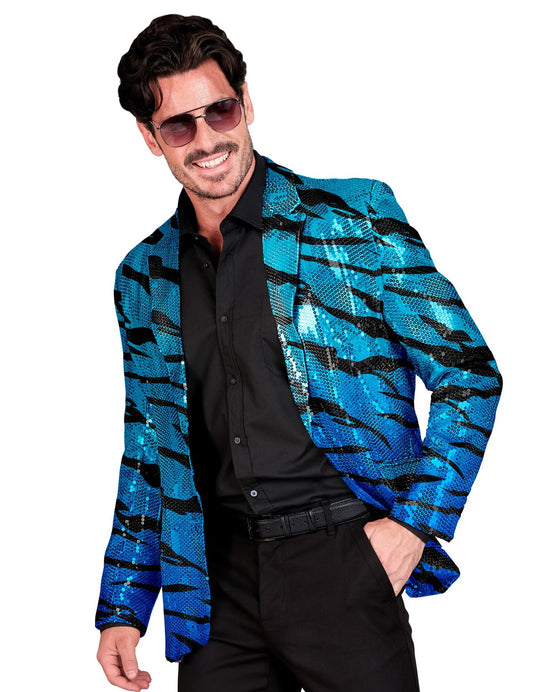 Veste de costume à sequins vague pour adulte bleue et noire