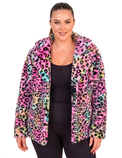 Veste en peluche léopard multicolore femme