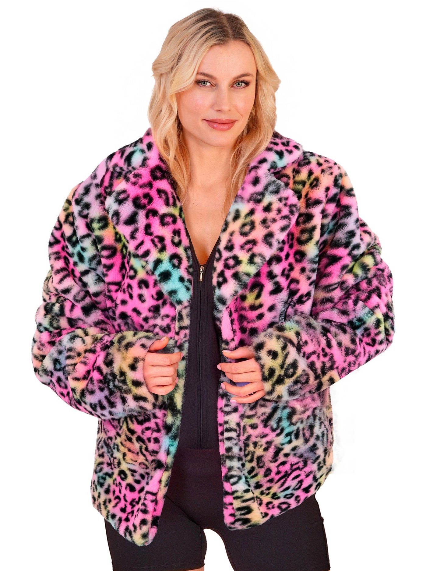Veste en peluche léopard multicolore femme