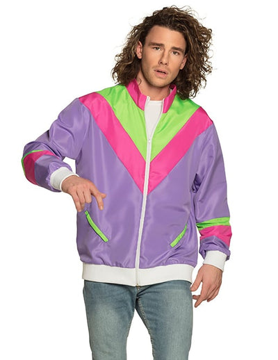 Veste jogging rétro pour homme violette rose et verte néon