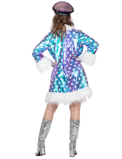 Luxus hosszú kék csillagos kabát nőknek