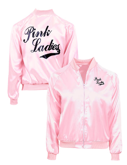 Vues de face et de dos de la veste rock'n roll pour femme Pink Ladies