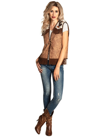Veste western pour femme marron clair à franges