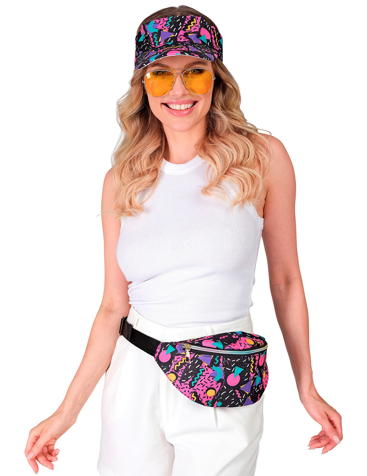 Felnőtt fekete 90-es évekbeli mintás napellenző és banán